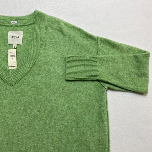 Aerie Unreal Oversized Sweater V-Neck Women's PS Green Super Soft NWT $59 - Picture 5 of 13